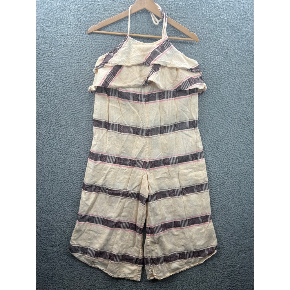 Saturday Sunday Jumpsuit Women S Cream Striped Halter Neck Ruffle Wide Leg Gauze